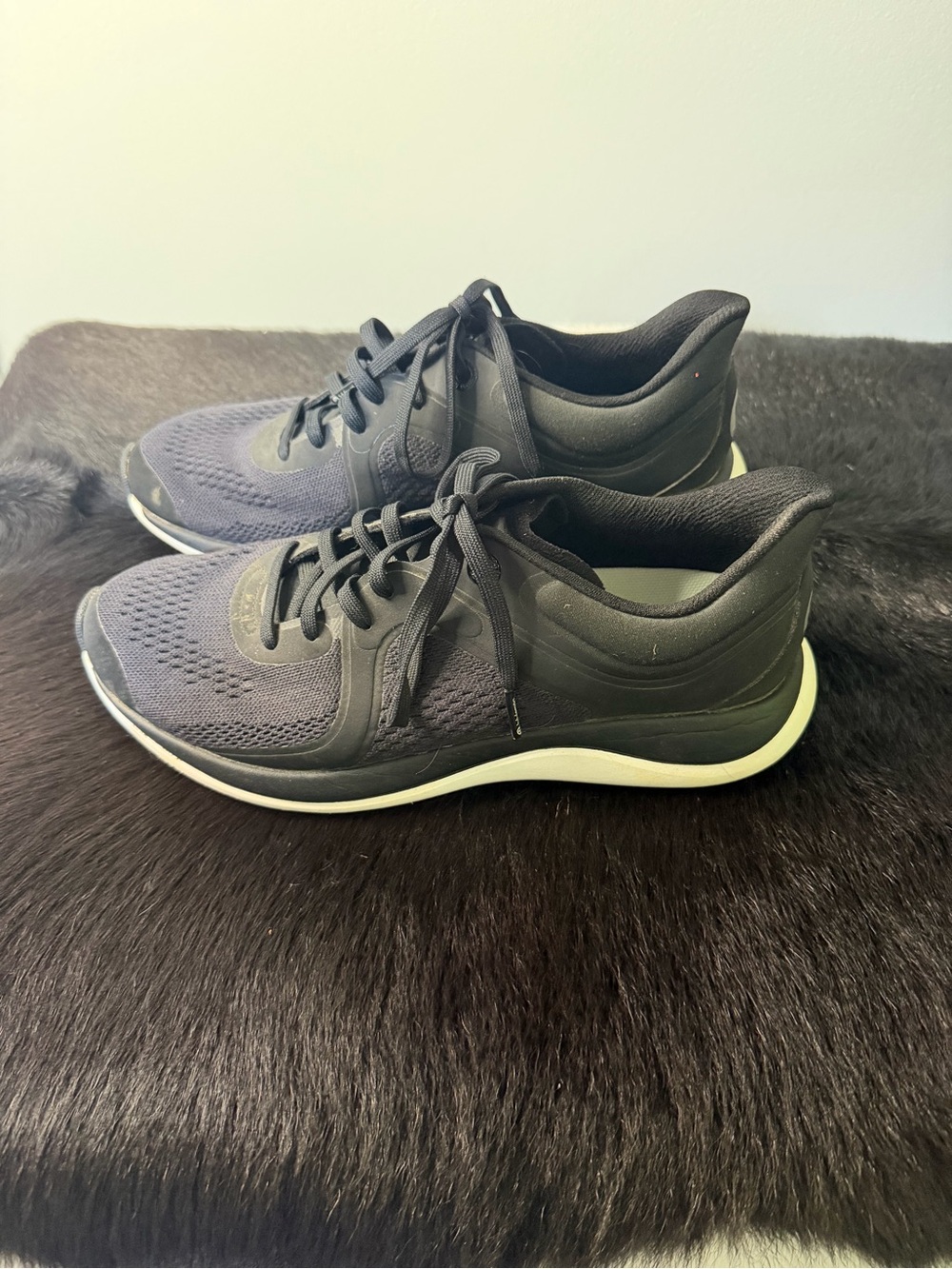 Women's  Black Knit Lace-Up Performance Sneakers